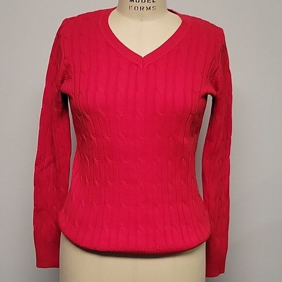 Style Co Sweater XS Red Black Cotton Blend V-Neck Long Sleeve Pullover - Picture 1 of 4